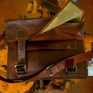 Brown Leather Messenger Crossbody Briefcase